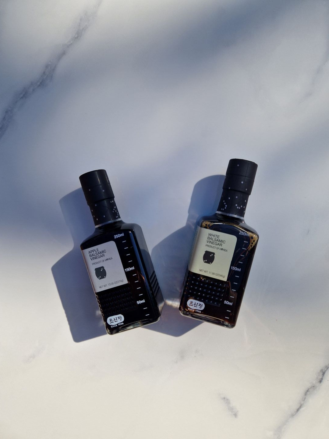 Duo de vinaigres balsamiques coréens Chosanjung – pomme fermentée et pomme-raisin blanc – 2 x 270 ml, offre découverte.