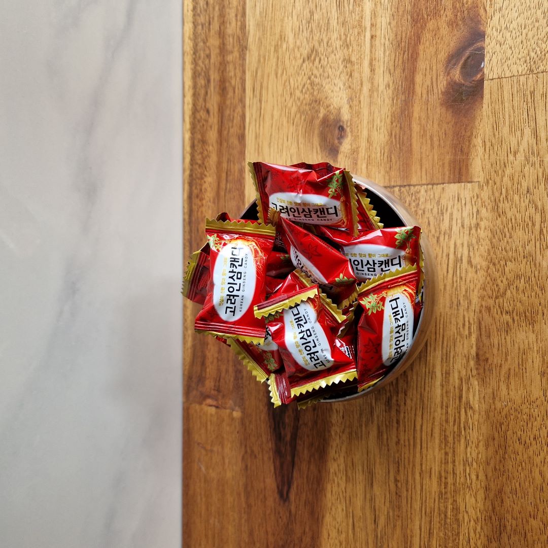bonbons au ginseng coréen, emballés individuellement.