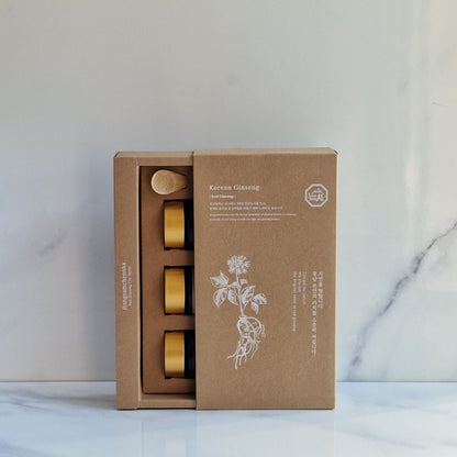 Coffret cadeau de ginseng rouge coréen – Extrait 100 % ginseng, 3 pots de 50 g + cuillère doseuse – Hongsamcheonha.